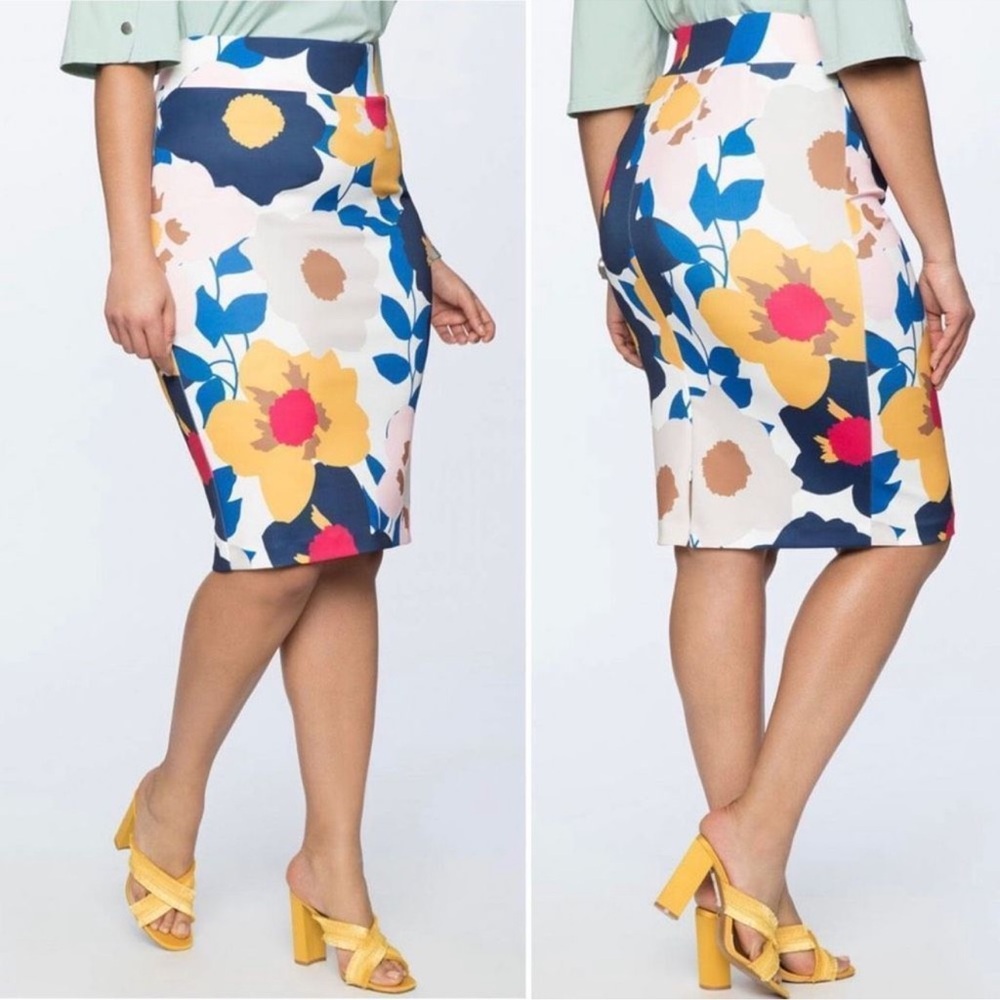 Eloquii Neoprene Pencil Skirt in “You Glow Girl” Floral Print Size 20
